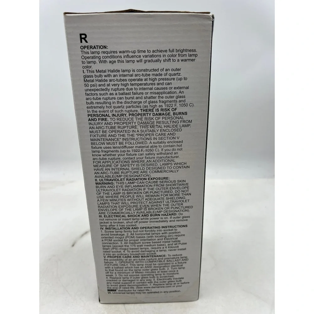 DAMAR M400U4K Metal Vapor Lamp 400 Watts E39 Mogul Base Clear 4000K